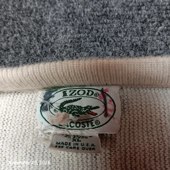* Vintage IZOD Lacoste Sweater Men XL White Pullover‎ V Neck Needs Bleach - Picture 3 of 6